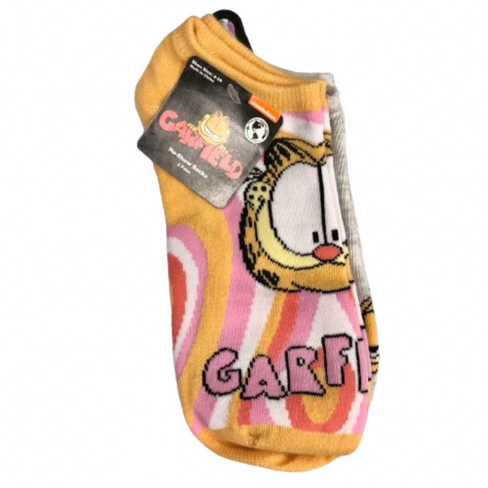 🔥$8🔥NEW NICKELODEON Garfield No Show Socks 3 Pack Shoe Size 4-10 Orange Women's